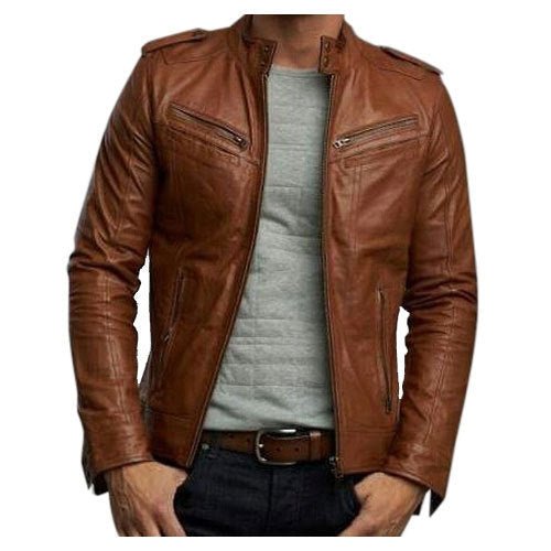 Noora Men Biker Retro Style Brown Leather Jacket - Noora International