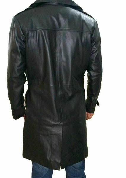 Noora Men Black Coat Leather Trench Coat Lambskin Leather Jacket Long Trench - Noora International