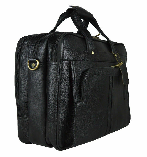 NOORA Men Black Cowhide Genuine Leather Messenger Shoulder Briefcas Bag QD302 - Noora International