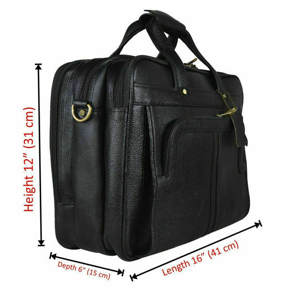 NOORA Men Black Cowhide Genuine Leather Messenger Shoulder Briefcas Bag QD302 - Noora International