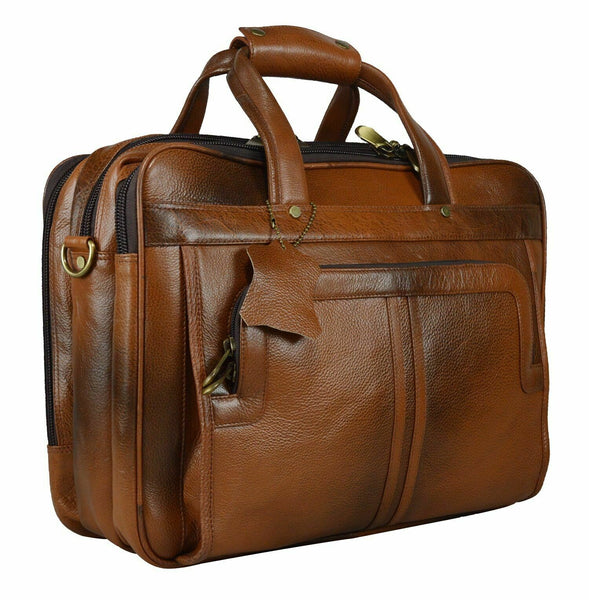 NOORA Men Brown Cowhide Genuine Leather Messenger Shoulder Briefcas Bag QD304 - Noora International
