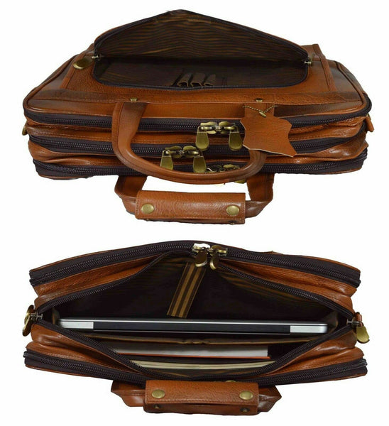 NOORA Men Brown Cowhide Genuine Leather Messenger Shoulder Briefcas Bag QD305 - Noora International