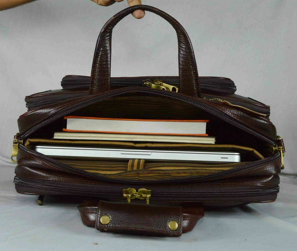 NOORA Men Cowhide Genuine Leather Messenger Shoulder Laptop Bag Briefcas QD284 - Noora International