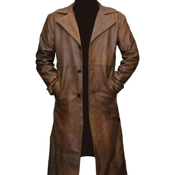 NOORA Men Genuine Lambskin Leather Trench Coat Winter Overcoat Long Jacket QD662 - Noora International