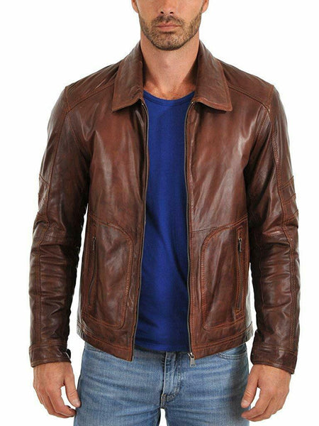 Noora MEN Lambskin BIKER CAFE RACER REAL LEATHER SLIM FIT JACKET NI-35 - Noora International