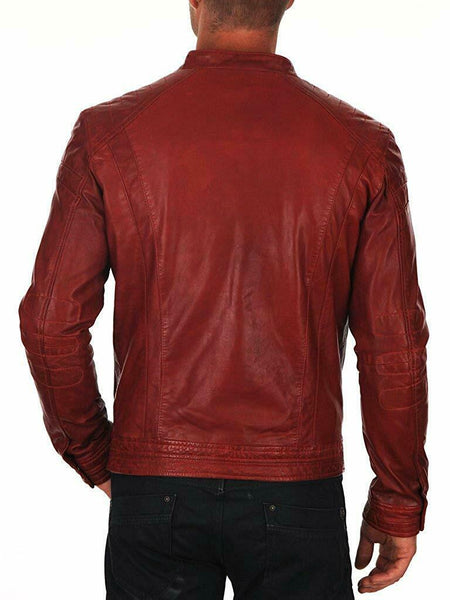 NOORA MEN Lambskin Red BIKER CAFE RACER REAL LEATHER SLIM FIT JACKET NI-30 - Noora International