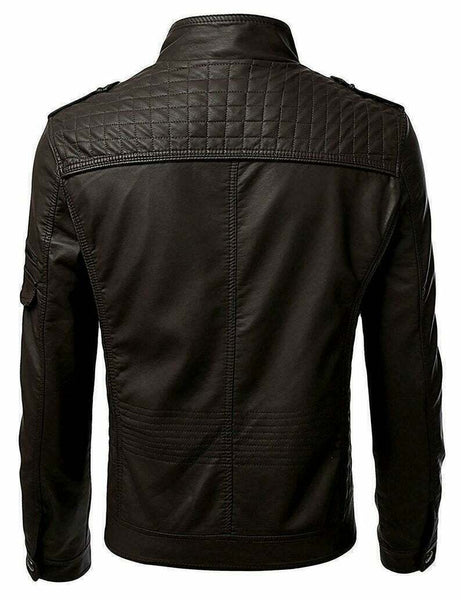 NOORA Men Leather Hot Vintage Black Brown Slim Fit Biker Racing Jacket SJ119 - Noora International