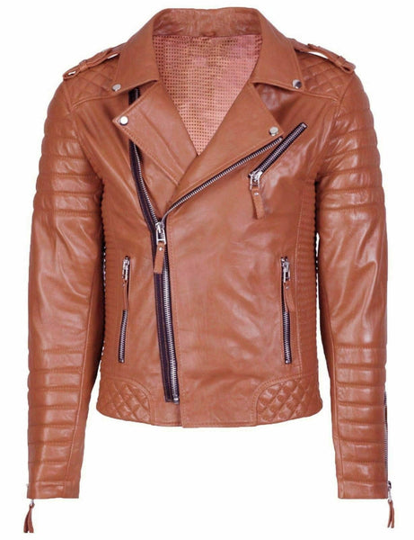 NOORA Men Stylish Slimfit Lambskin Genuine Leather Motorcycle Biker Jackets QD18 - Noora International