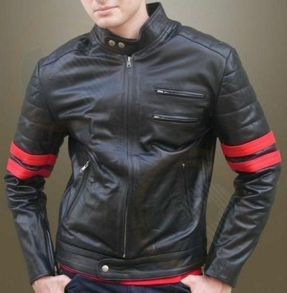 NOORA Men Wolverine Black & Red Lambaskin Bomber Jacket Fridge SOFT Leather Cowboy Casual Jacket Win - Noora International
