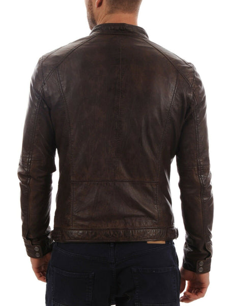 Noora Men's 100% leather FASHIONABLE BRANDED BROWN LEATHER JACKET BS-172 - Noora International