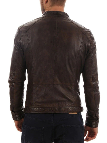 Noora Men's 100% leather FASHIONABLE BRANDED BROWN LEATHER JACKET BS-172 - Noora International