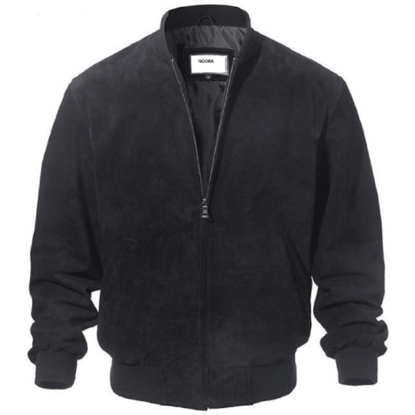 NOORA Men's Authentic Soft Black Suede Bomber Jacket Black Biker Motorcycle Jacket ,Zipper Closure Jacket YK36 - Noora International