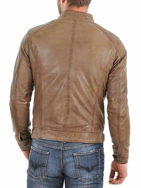 NOORA MEN'S BIKER Lambskin CAFE RACER REAL LEATHER SLIM FIT JACKET - Noora International