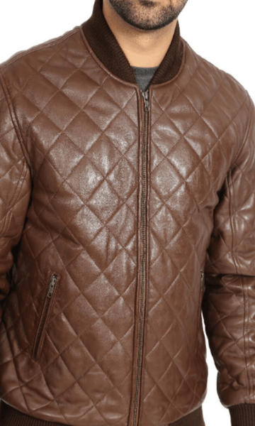 NOORA Mens Biker Motorcycle Brown Leather Jacket High quality Quilted Bomber Biker SU0432 - Noora International