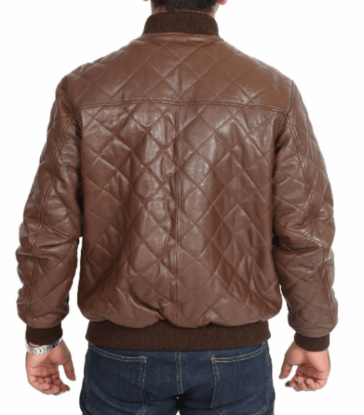 NOORA Mens Biker Motorcycle Brown Leather Jacket High quality Quilted Bomber Biker SU0432 - Noora International