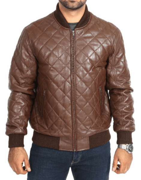 NOORA Mens Biker Motorcycle Brown Leather Jacket High quality Quilted Bomber Biker SU0432 - Noora International