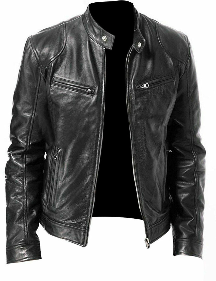 Men's Biker Vintage Cafe Racer Black Real Leather Slim Fit Jacket