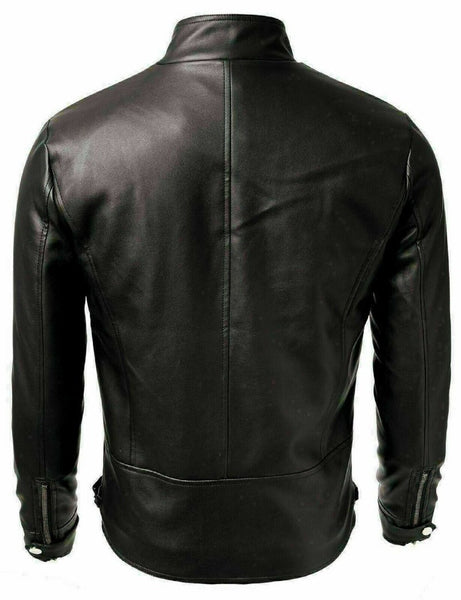 Noora Mens Black Belted Leather Jacket With YKK Zipper Jacket | Black Biker Leather Jacket | SU0127 - Noora International