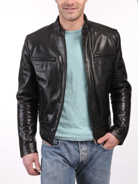 Noora Men’s black biker jacket with zipper pockets - Noora International