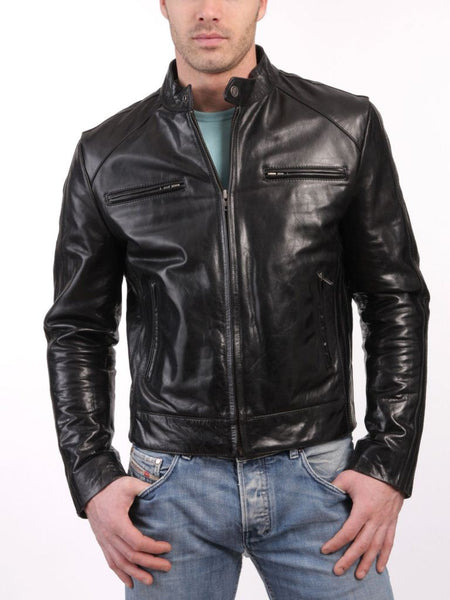 Noora Men’s black biker jacket with zipper pockets - Noora International