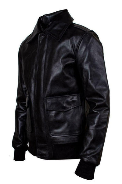 Noora Mens Black Bomber Biker Leather Jacket | Black Lambskin Leather Jacket With Zip Closure | Black Bomber Leather Jacket SU0123 - Noora International
