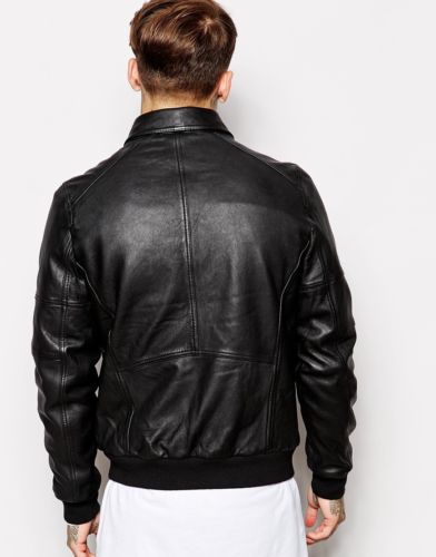 Noora Men’s Black Bomber leather Biker jacket with Shirt Collar JS - Noora International