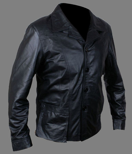 Noora Men’s black button-up leather jacket with notched collar | Stylish Shirt - Noora International