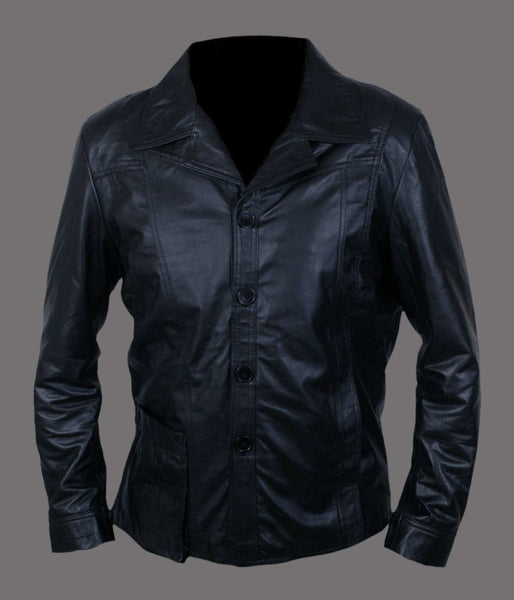 Noora Men’s black button-up leather jacket with notched collar | Stylish Shirt - Noora International