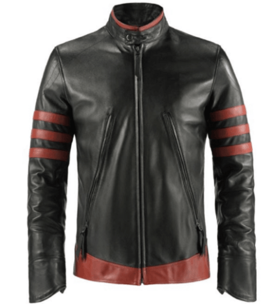 Noora Mens Black Jacket With Brown Strips Biker Leather Jacket| Color Block Leather Jacket | Wolverine Black Leather Jacket SU0853 - Noora International