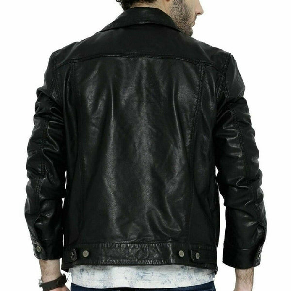 Noora Men's Black Lambskin 100% Genuine Leather Jacket Sheepskin Leather WA611 - Noora International