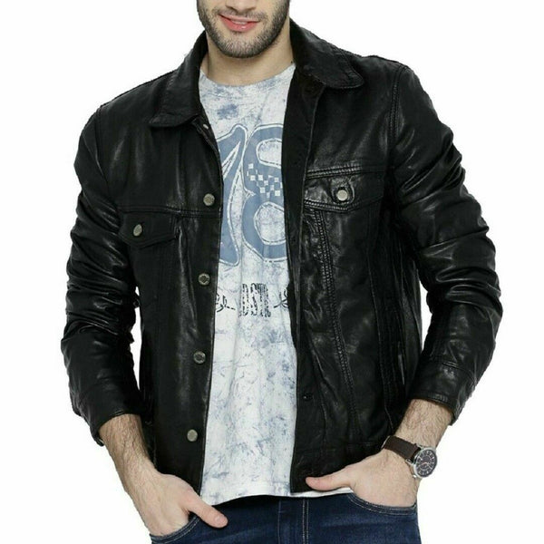 Noora Men's Black Lambskin 100% Genuine Leather Jacket Sheepskin Leather WA611 - Noora International