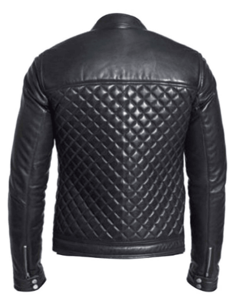 Noora Mens Black Lambskin Biker Leather Jacket With Zipper Pockets Handmade Designer Quilted Leather Jacket SU039 - Noora International
