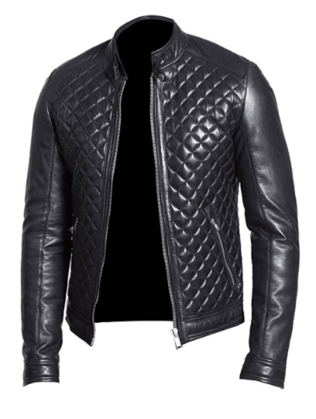 Noora Mens Black Lambskin Biker Leather Jacket With Zipper Pockets Handmade Designer Quilted Leather Jacket SU039 - Noora International