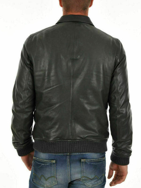 NOORA Mens Black Lambskin Leather Biker Jacket , Mens Motorbiker Bombe Jacket With Zipper & Pocket | ST0133 - Noora International