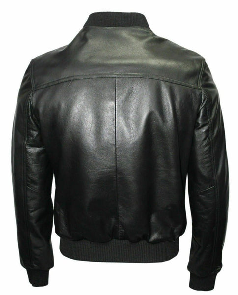Noora Mens Black Lambskin Leather Bomber Biker Jacket | Casual Leather Jacket With Ribbed Cuff & Zipper Closure SU0133 - Noora International