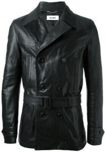 Noora Mens Black Lambskin Leather Double Breasted Trench Coat With Button | 70s Style Leather Trench Coat | Belted Black Trench Coat SU0128 - Noora International