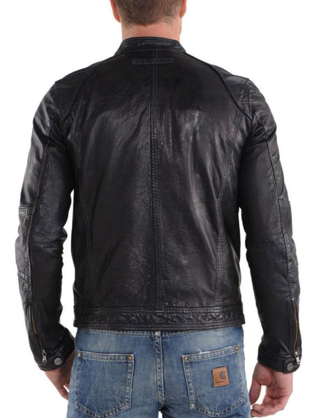Noora Men's Black Lambskin Leather Jacket With Zipper & Pocket Designer Black Motorcycle biker Leather Jacket SU030 - Noora International