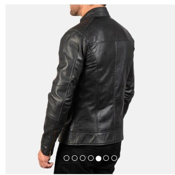 Noora Men's Black Lambskin Leather Motorcycle biker Leather Jacket With Zipper & Snap Designer Rider Racer Jacket SU0655 - Noora International