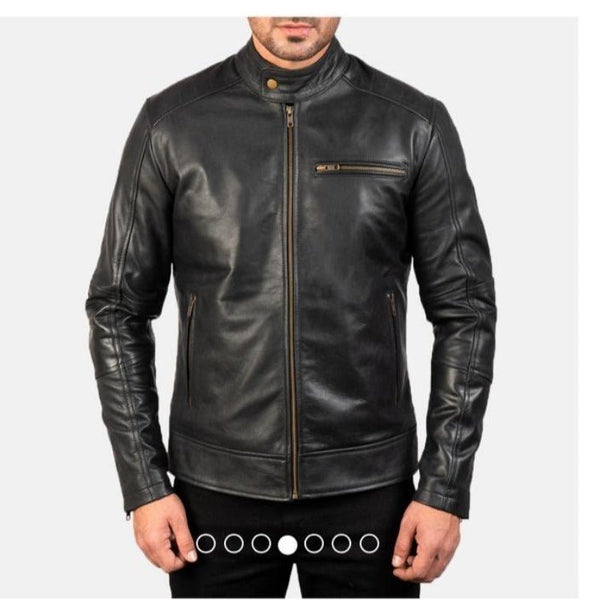 Noora Men's Black Lambskin Leather Motorcycle biker Leather Jacket With Zipper & Snap Designer Rider Racer Jacket SU0655 - Noora International