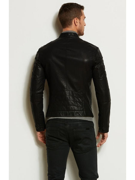 NOORA Men's Black Lambskin Leather Motorcycle Jacket , Retro Style Jacket With Zipper & Zipped Pocket | ST08 - Noora International