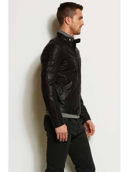 NOORA Men's Black Lambskin Leather Motorcycle Jacket , Retro Style Jacket With Zipper & Zipped Pocket | ST08 - Noora International