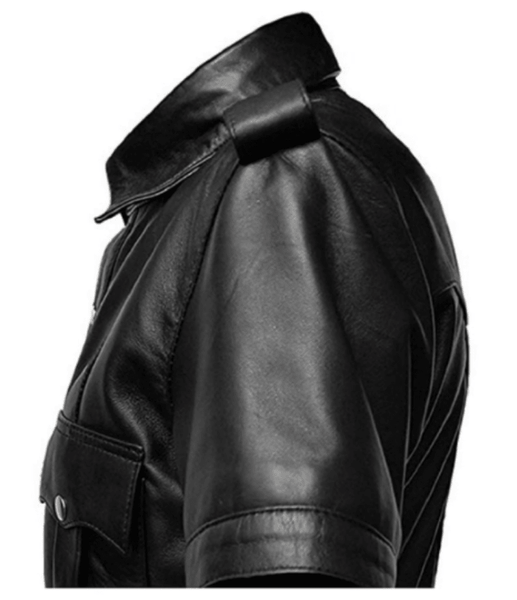 Noora Mens Black Lambskin Leather Police Uniform Shirt | Half Sleeve With Shoulder Strap With Button closure Black Shirt SU043 - Noora International