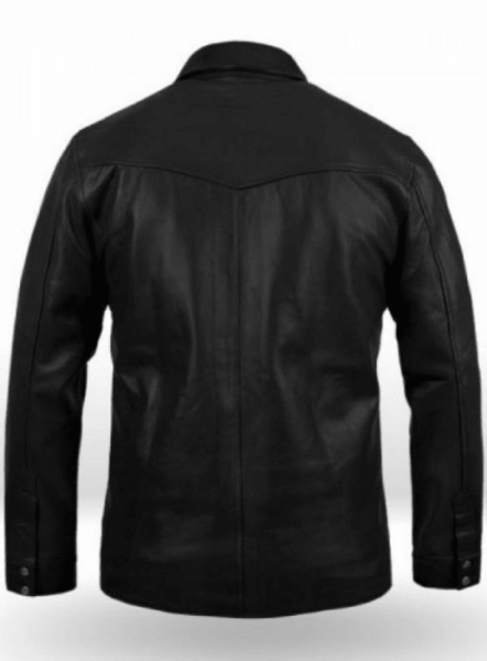 Noora Mens Black Lambskin Leather Shirt With Snap | Police Style Black Shirt | Black Uniform Leather Jacket | SU079 - Noora International