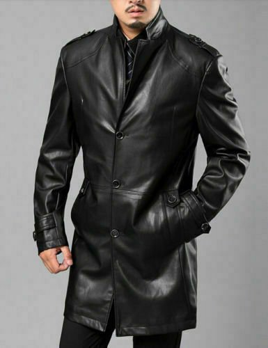 Noora Mens Black Lambskin Leather Trench Coat | Designer Black Formal Style Trench Coat SU067 - Noora International