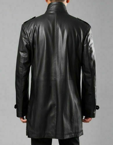Noora Mens Black Lambskin Leather Trench Coat | Designer Black Formal Style Trench Coat SU067 - Noora International