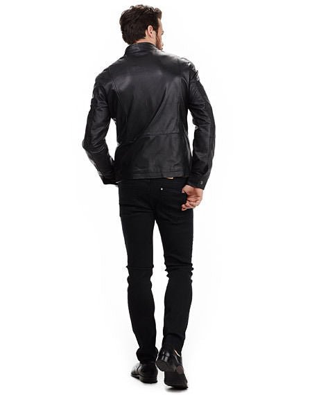 Noora Men’s black leather jacket with front pockets - Noora International