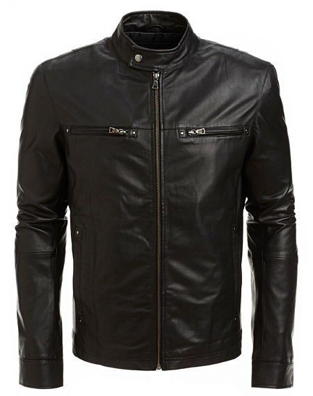 Noora Men’s black leather jacket with front pockets - Noora International