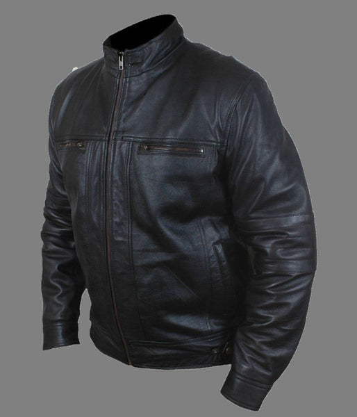 Noora Men’s Black leather jacket With zippers & Pocket | - Noora International