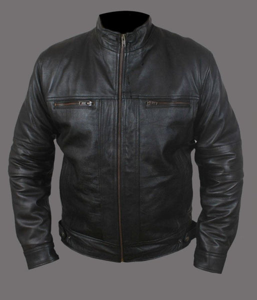 Noora Men’s Black leather jacket With zippers & Pocket | - Noora International