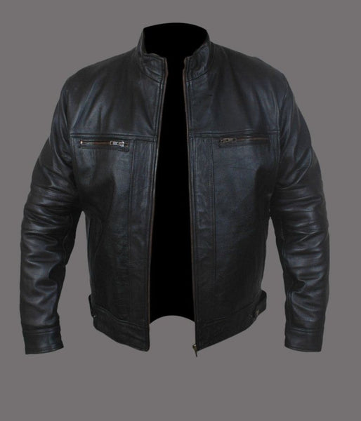 Noora Men’s Black leather jacket With zippers & Pocket | - Noora International
